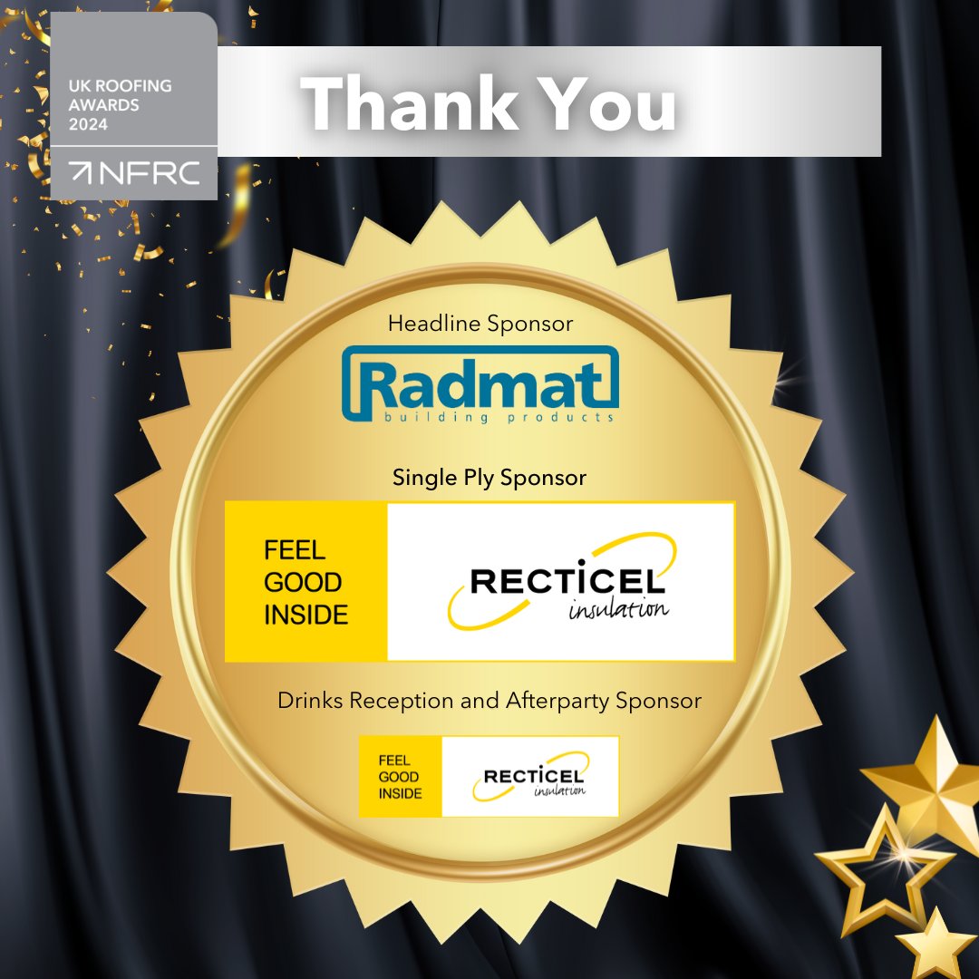 🌟 Thanks again to @RecticelInsul for sponsoring the Single Ply category at the UK Roofing Awards. We can't wait to celebrate together next month! #RA2024 #RoofingAwards