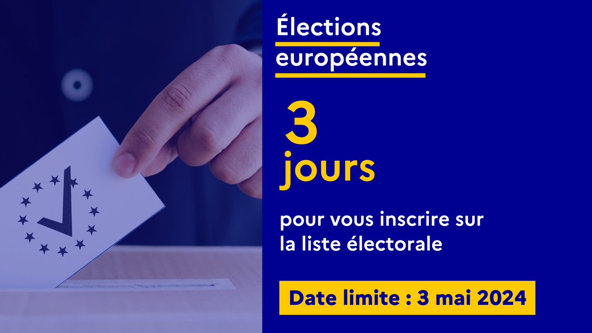 #Européennes2024 🗳️🇪🇺 Vous souhaitez voter aux élections européennes au 🇬🇧 ? Inscrivez-vous sur la liste électorale consulaire avant le 3 mai 2024. #AllonsVoter Il ne vous reste plus que 3⃣ jours ! 👉 uk.ambafrance.org/S-inscrire-sur… #ServicePublic #FranceConsulaire