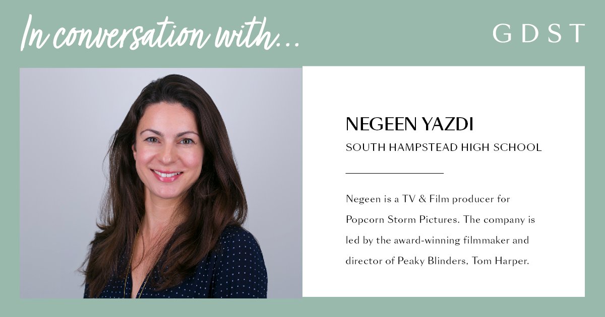 Grab your free spot in our next In Conversation With… GDST alumna Negeen Yazdi of @SHHSforGirls. Negeen is a TV & Film producer for @PopcornStormUK led by director of Peaky Blinders, @TomHarps. Tues 7 May 12.30-1.30pm – Zoom Book👉 ow.ly/HeeA50RihmX