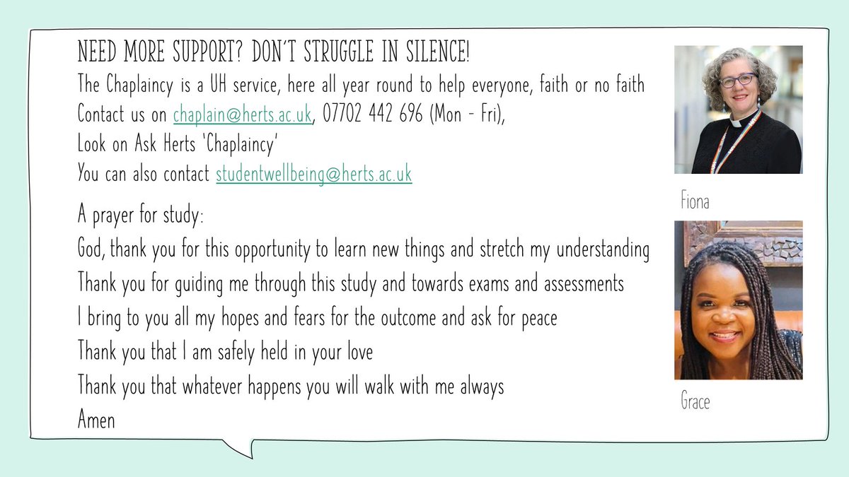 Studying for exams? Here are some handy hints from the Chaplaincy. Look out for us bearing sweets in the LRCs @UniofHerts this week! And good luck! 🤞🤞🤞#exams @UH_Wellbeing @UH_Success