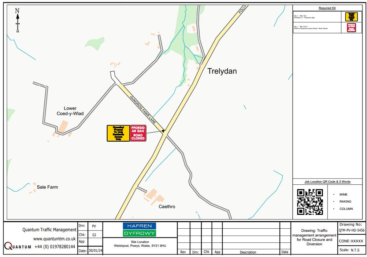 Cau Ffordd Dros Dro: U2207 LÔN GUNGROG FAWR, TRELYDAN, WELSHPOOL – daw hyn i rym rhwng 7-9 Mai 2024 (8am-4pm) ar ran Hafren Dyfrdwy, wrth iddynt gyflawni gwaith ar osod tirlithriad bach.

@PowysCC 
@hafrendcymru 
@TrafficWalesN