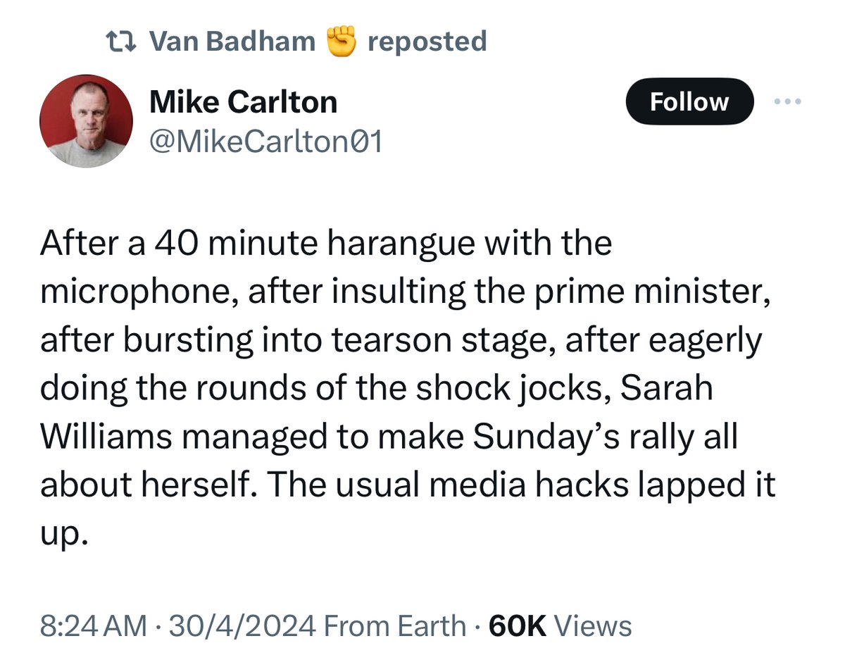 Van Badham approves Mike Carlton denigrating an Indigenous woman to defend his PM.
If you need to know why this is so awful search Carlton's handle & any boomer racist, homophobic or transphobic slur for a taste of his politics. #auspol