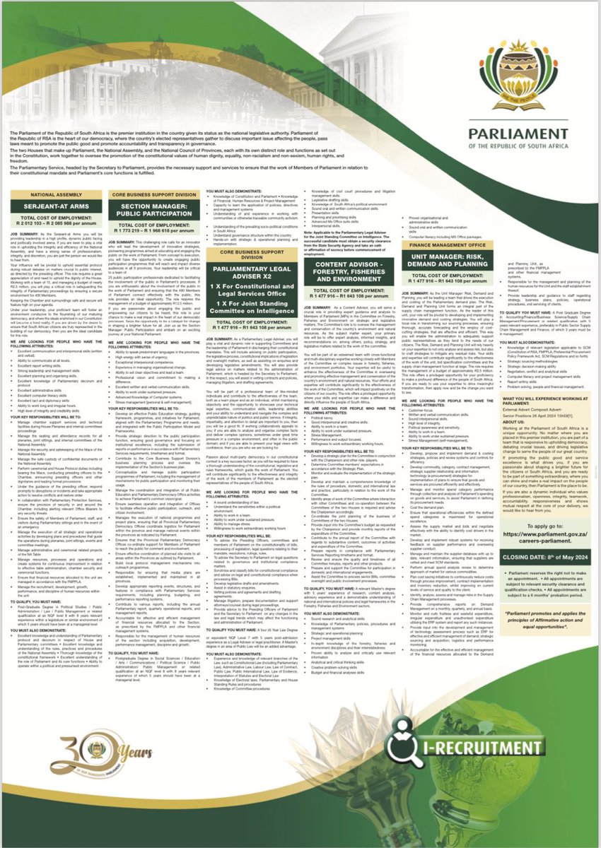 Vacancies at Parliament - please click on the following link: tinyurl.com/5yyd6juv