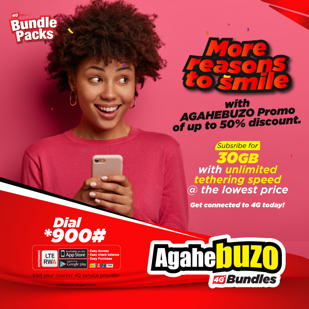 ktRwanda's tweet photo. Life is so sweet with Agahebuzo Promo. Subscribe to 30GB of 4G data valid for 30 days @ a discounted price. 😊
To subscribe, contact https://t.co/3EOxvxq68M
#LTEspeed #agahebuzo #4Gforall https://t.co/rJ8xnz9mF1