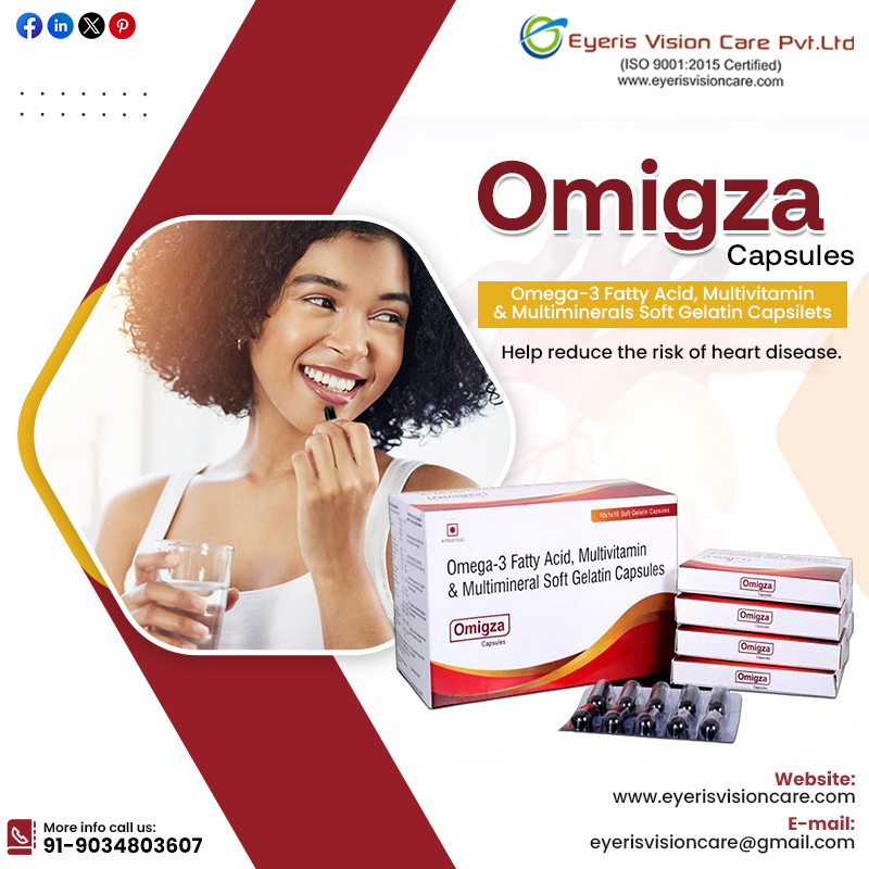 Introducing Omigza Capsules by Eyerisvision Car . For More Info: Call at: +91-9034803607 Email us: eyerisvisioncare@gmail.com . #Ophthalmology #Ophthalmologist #Eardrops #Pcdfranchise #Pcdpharma #Pcdpharmacompany #multivitamincapsules #omega3capsules #softgelcapsules