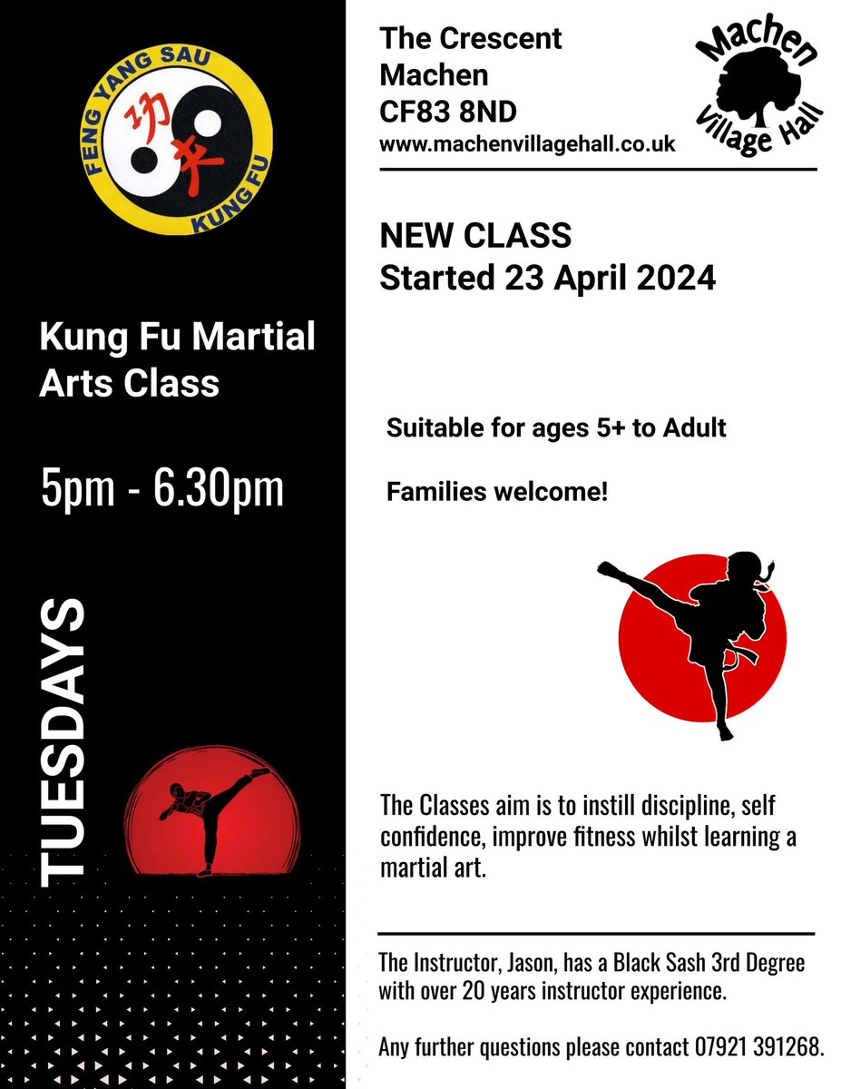 📣 Kung Fu Martial Arts Class will be at the Hall this evening (Tuesday)….. Why not pop along, have a chat and a cuppa to find out all about it!🥋

#MVH #MartialArts #Families #CommunityHub #BTMarea #GYRarea #AllWelcome