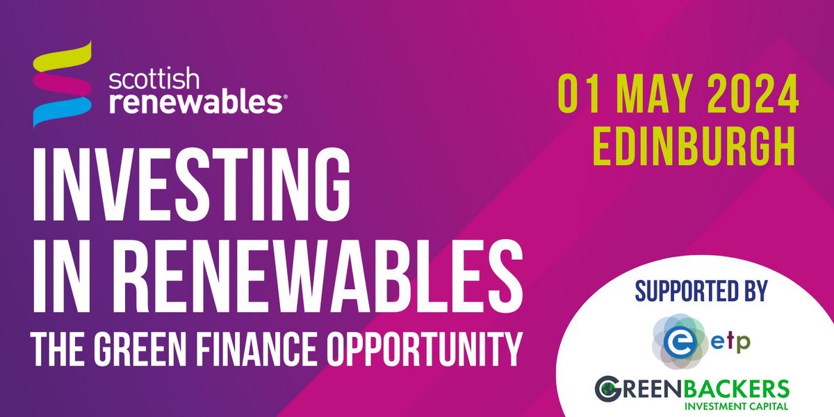 Investing in Renewables: The Green Finance Opportunity is tomorrow! Join us on Wednesday to hear from experts about navigating the challenging economic environment. tinyurl.com/5h3spu9e. Event Supporters: @ETPScotland, @GreenbackersIC. #SRFINANCE24.