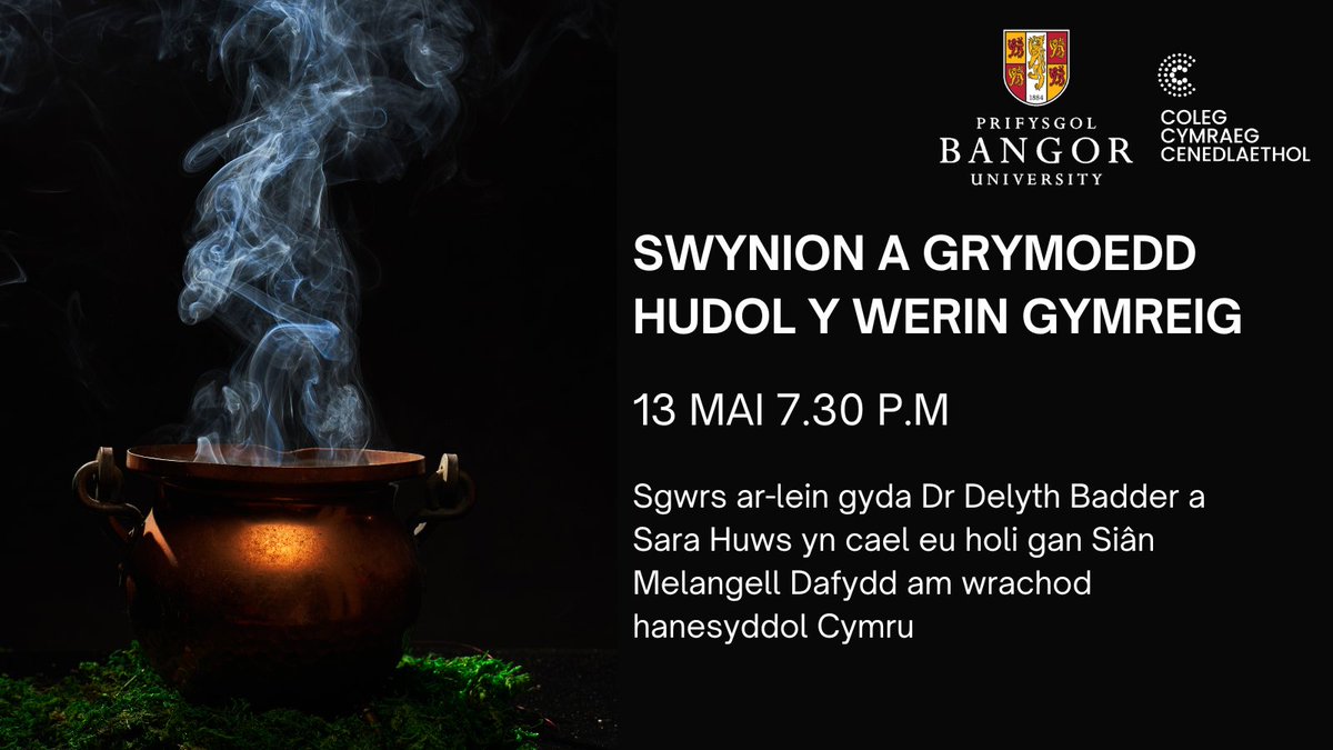 Cyfle i ddysgu am wrachod hanesyddol Cymru! Ymunwch yn yr ail ddigwyddiad ar-lein gyda Sian Melangell, Dr Delyth Badder a Sara Huws. ar 13 Mai 7:30 Cofrestrwch ar wefan y Coleg ow.ly/yvvh50Rr1in