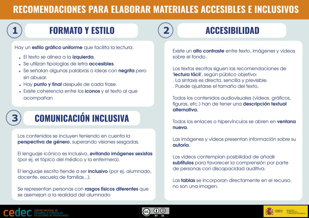 12 recomendaciones para elaborar materiales accesibles e inclusivos. cedec.intef.es/12-recomendaci… #inclusión #accesibilidad