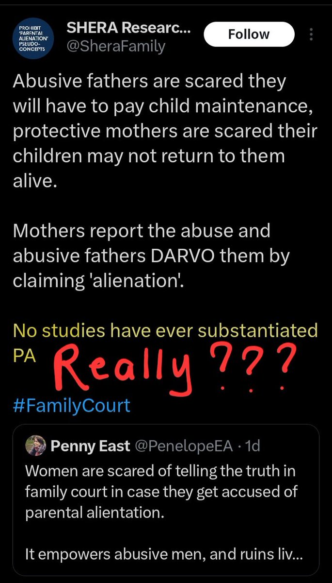 How self-deluded of Shera. In the meantime the 1000s of REAL, perfectly safe victims of PA are silenced. @ProfHine @jenjillharman @drsue2014 @DeborahPowney @AlyseTobler @MalePsychology @SeagerMJ Could you enlighten them? 🤔