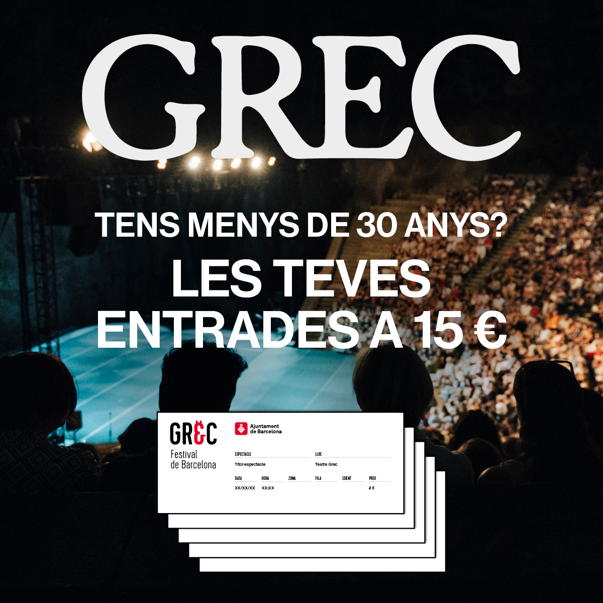 📣 Ep! Tens menys de 30 anys? Doncs això t'interessa! 👇

😱 Gaudeix dels espectacles del #GrecFestival a només 15 €.

👏 Aprofita la 'Tarifa Jove' i viu l'experiència Grec amb nosaltres.

barcelona.cat/grec/ca/descom…