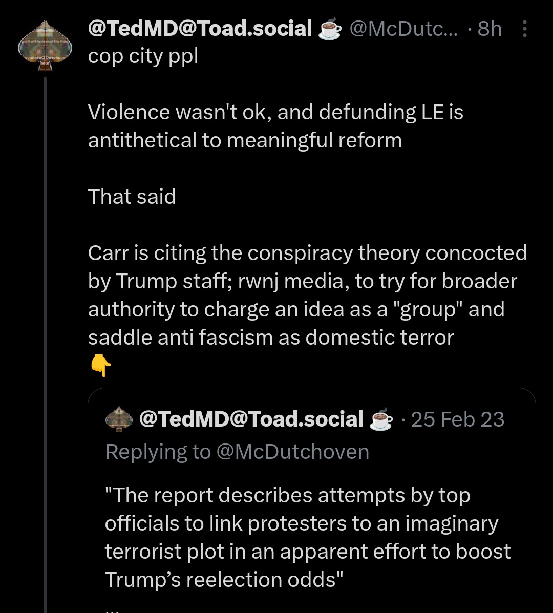 Anyone surprised to learn that cop loving shitlib-blueanon @McDutchoven is opposed to the idea of reallocating funds from para-militarized law enforcement to areas of public safety such as community programs and mental healthcare? #ACAB #McDutchoven