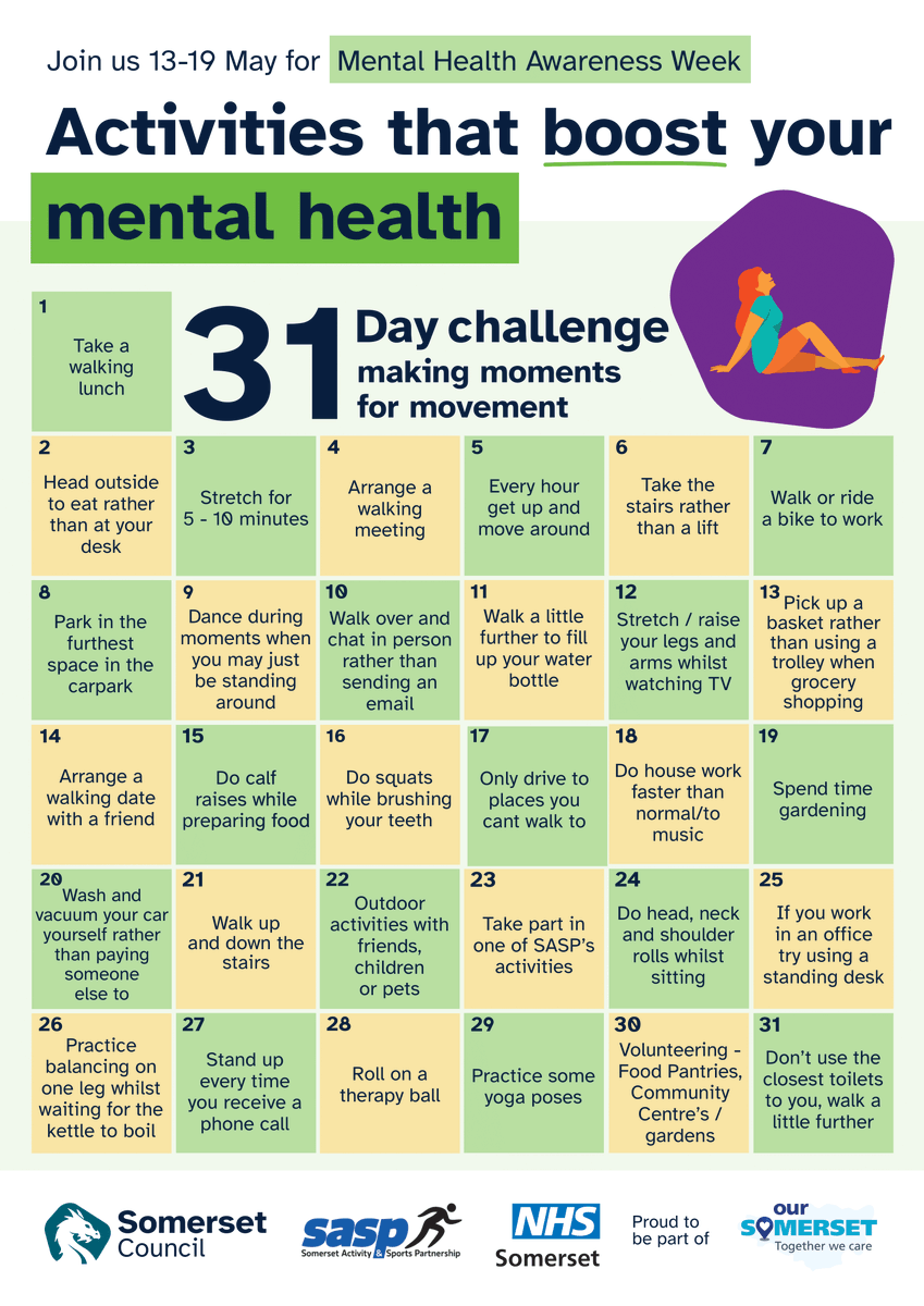 May begins tomorrow and so does our 31 day 'moments for movement' challenge! 💪 Movement is so important for our mental health but it can be really difficult to get enough exercise day to day. Are you up for the challenge? For more information: orlo.uk/CxUdP