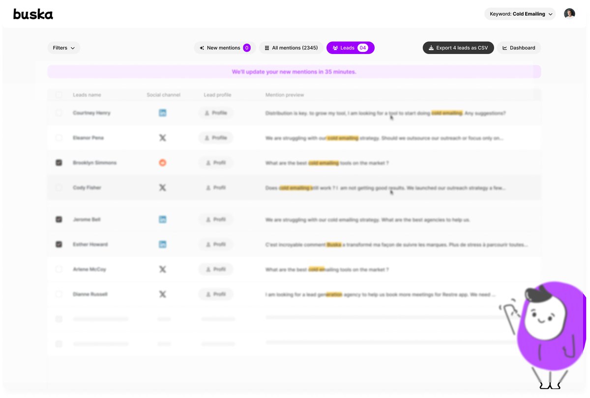 Something huge is cookin at buska.io ...👀

New way to do lead generation on social media.

Want to test the upcoming feature ? 
Let us know

#LeadGeneration #socialListening #outreach