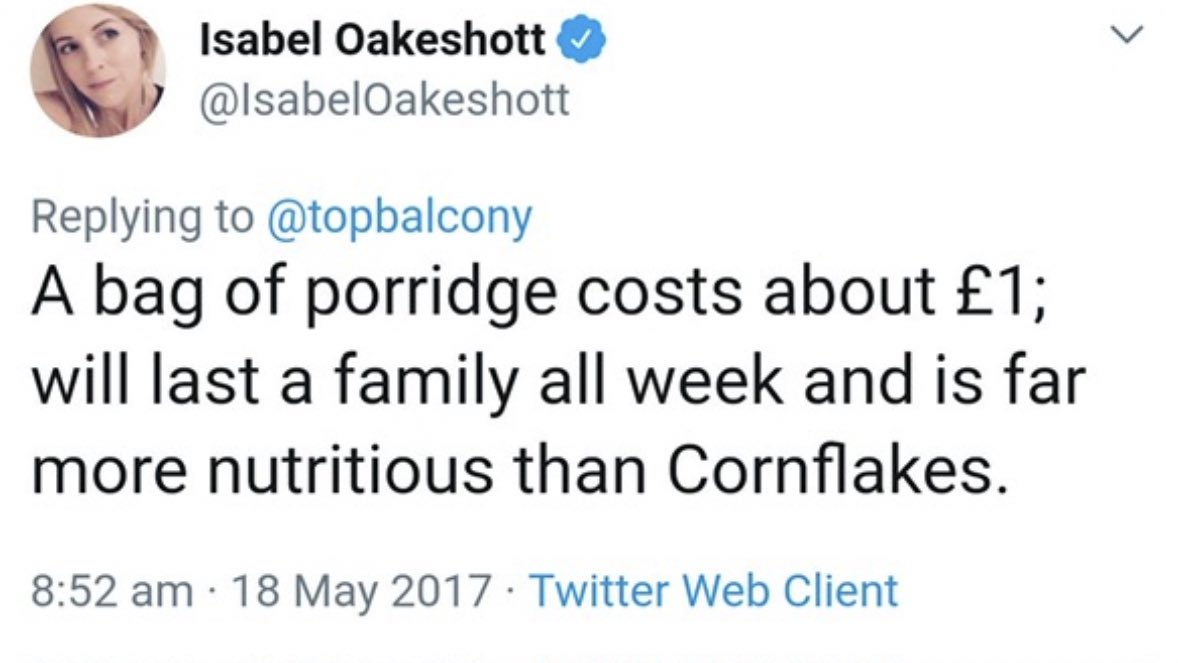 Just remembering when Isabel Oakeshott (who’s shacked up with a multimillionaire) did her bit for the country by offering up free home economics lessons to the plebs.