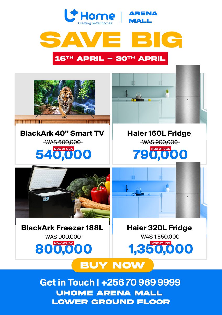 Today marks the end of the #UhomeDiscounts … you can still come through at  #UhomeArenaMall and have yourself appliances at reduced prices 🔥🔥🔥