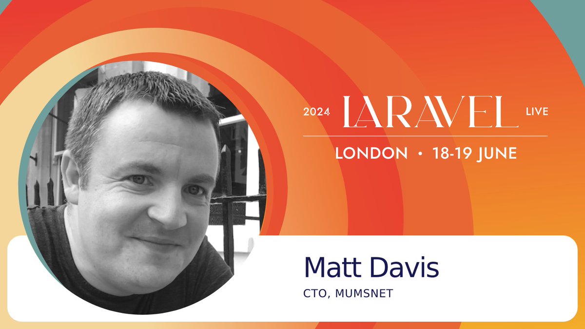 Laravel Live UK (@laravelliveuk) on Twitter photo It looks like Spring is finally springing and to celebrate, we have another awesome speaker to announce…
Joining the line up is CTO at Mumsnet <a href="/mdavis1982/">Matthew Davis</a> 🎉 It looks like Spring is finally springing and to celebrate, we have another awesome speaker to announce…
Joining the line up is CTO at Mumsnet <a href="/mdavis1982/">Matthew Davis</a> 🎉
