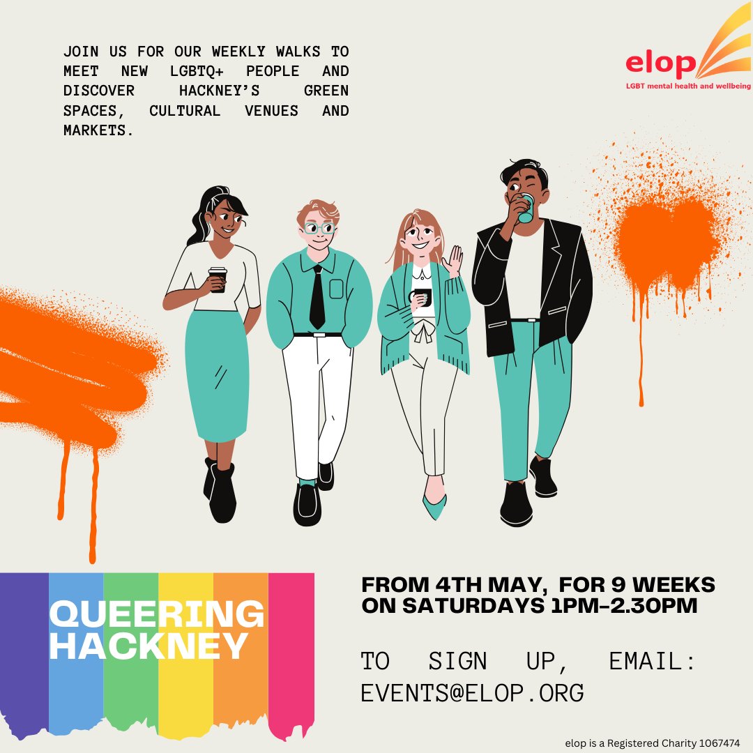 Join us this May around Hackney for our LGBT+ activities programme. From indoor to outdoor programmes, there is something for everyone: Queering Hackney, community meet-ups in Hackney. Email events@elop.org for more info or to sign-up.