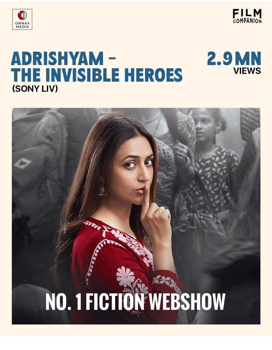 Yesterday Adrishyam became the most streamed Fiction Webshow. Congratulations to team Adrishyam and our wellwishers.

@SonyLIV @ANSHUMANSHINES