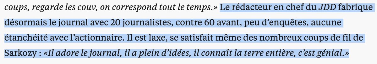 Au milieu du beau récit de Libé centré sur la soumission d'Arnaud Lagardère à Vincent Bolloré, ce paragraphe, terrible pour le journalisme, sur Geoffroy Lejeune et son JDD Bollorisé liberation.fr/economie/media…