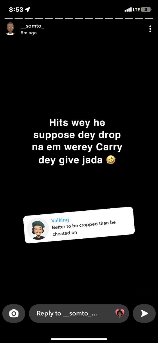 valking and somto on snap 😂
wizkid fan no dey laugh at all😂😂😂