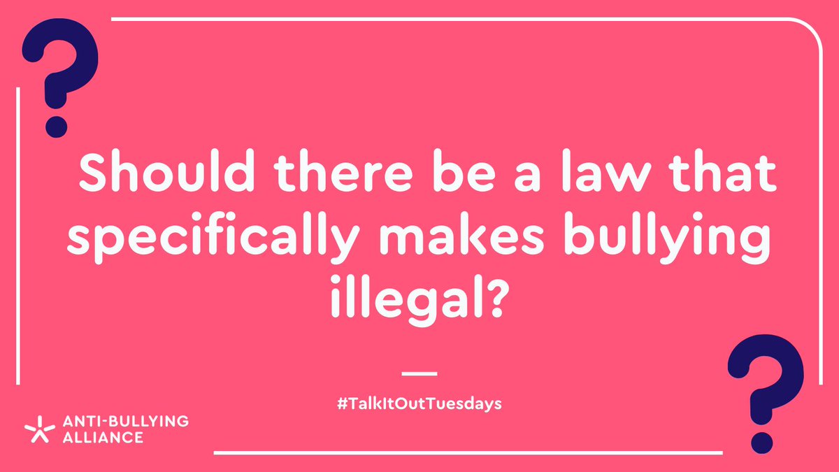 We have a question for you: Should there be a law that specifically makes bullying a criminal offence? 🤔🧑‍⚖️ You can find out more about bullying and the law here: anti-bullyingalliance.org.uk/tools-informat… Let us know your thoughts in the comments! #TalkItOutTuesdays