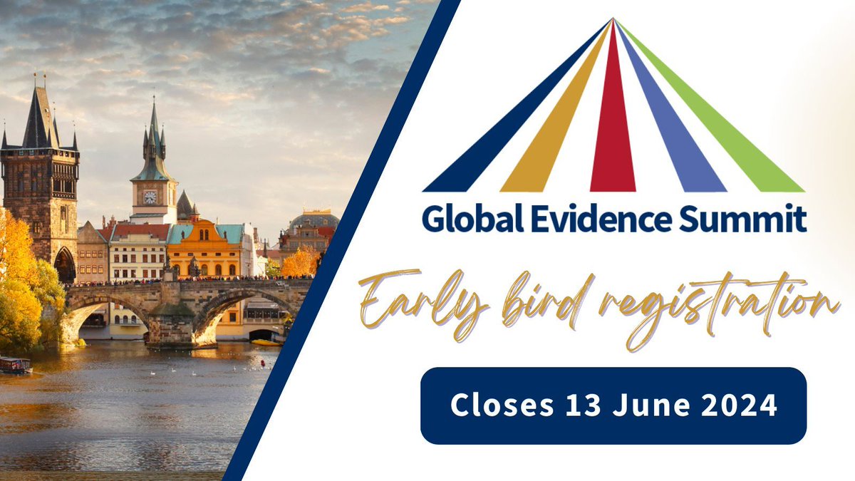 Join us for #GES2024 and take advantage of early bird pricing today! There are also reduced rates for patients, students, & those from LMICs. Register: buff.ly/3V4ckTf More details: buff.ly/3Ih8i1V @CochraneCollab @campbellreviews @JBIEBHC @GESummit