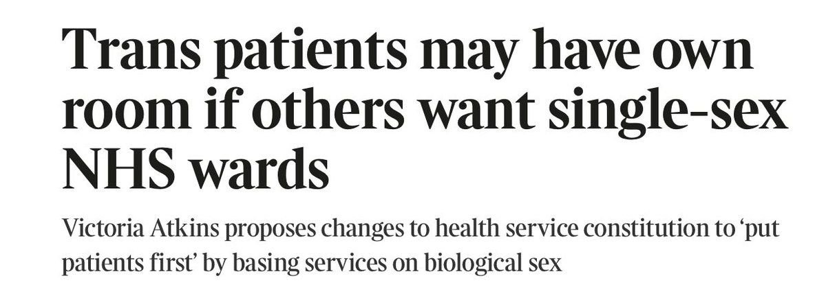 Ah excellent! So, can they also request single sex corridors while they wait - sometimes for days - on trolleys waiting for ward beds? Or yet again are trans people being used as a distraction technique by a failing, morally repugnant government? “Put patients first”, eh?