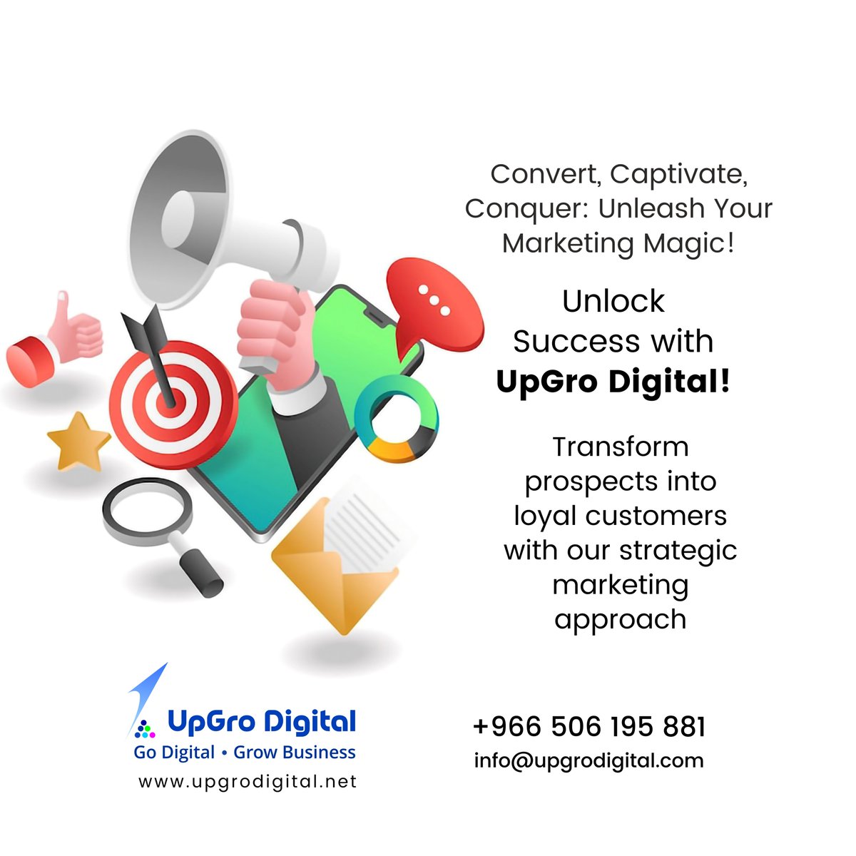Let us unleash the power of effective marketing to elevate your brand and expand your business’s reach!

Contact Us today:

🌐 upgrodigital.net
📧 info@upgrodigital.com
📞 +966 50 619 5881

#upgrodigital #advancedseo #digitalmarketing #marketing #saudiarabia
