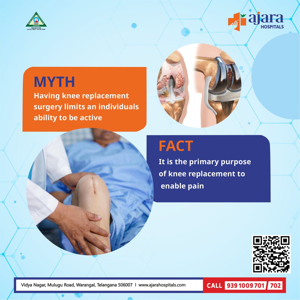 Separate myth from fact about knee replacement surgery at Ajara Hospital.Don't let myths hold you back from seeking relief. Trust Ajara Hospital for expert care.
#FactsVsMyths #TruthMatters #MythVsReality #KnowTheFacts #myth #facts #KneeReplacementSurgeon  #Ajarahospitals
