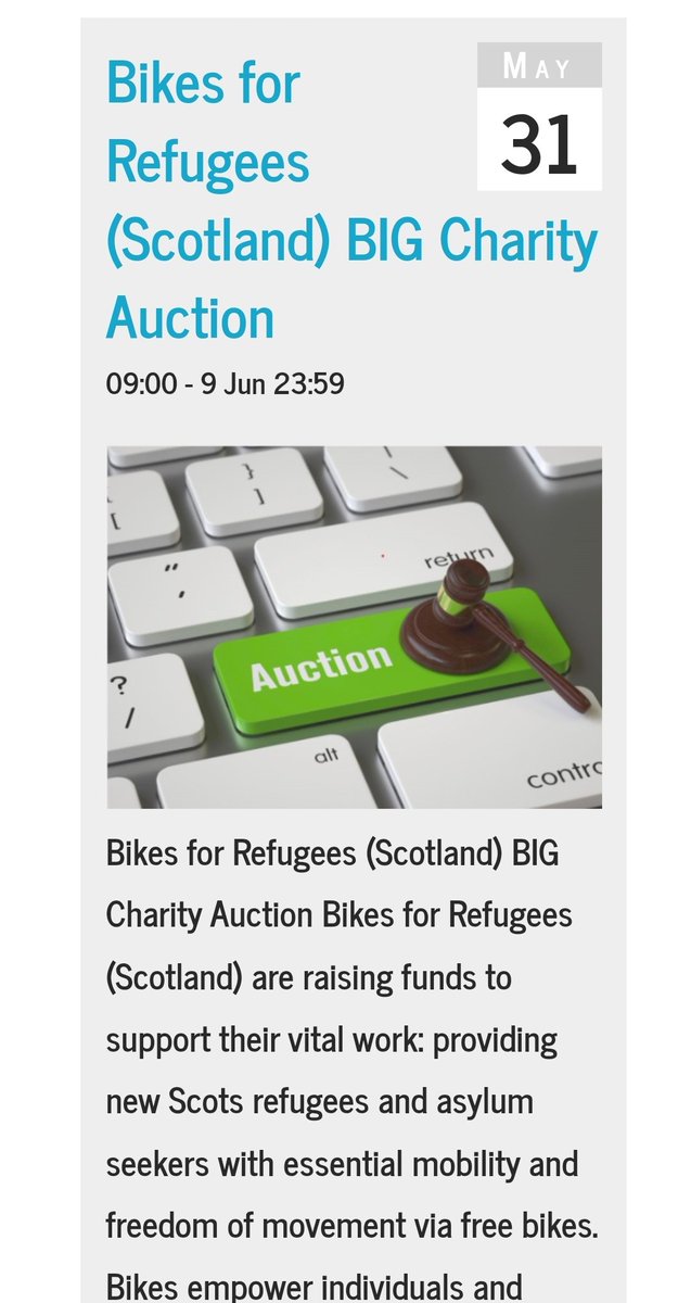 Our online fundraising auction will launch & go live on 31st May until 9th June to coincide with the Edinburgh Festival of Cycling @edfoc We are still inviting people to support our fundraising on behalf of New Scots by donating items for auction. Tom- bfrscotland@gmail.com