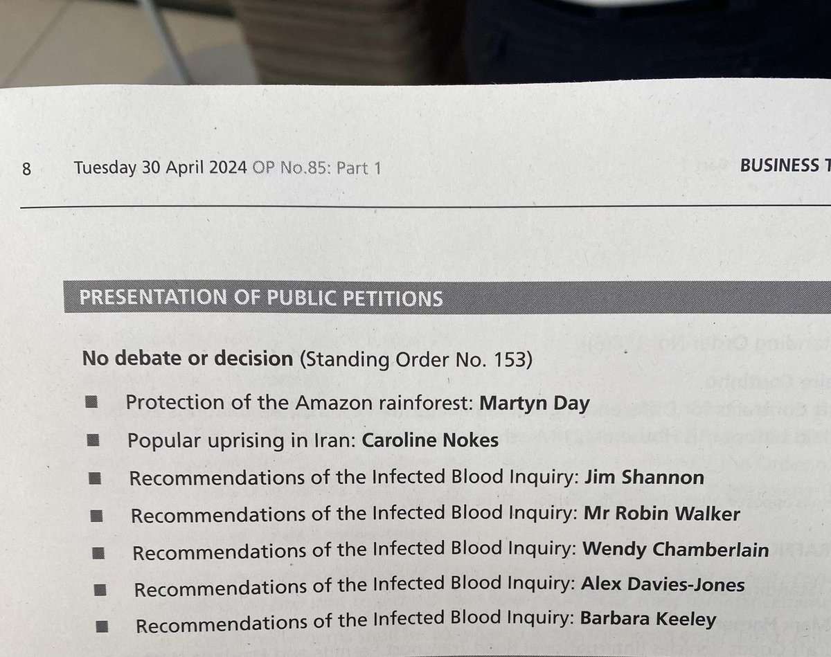 🔎Great to see 5 MPs from 4 different parties presenting petitions on the infected blood scandal today. 🤝MPs are united: justice delayed is justice denied. ⏰391 days since Sir Brian Langstaff’s final recommendations on compensation, there is no excuse for further delays.