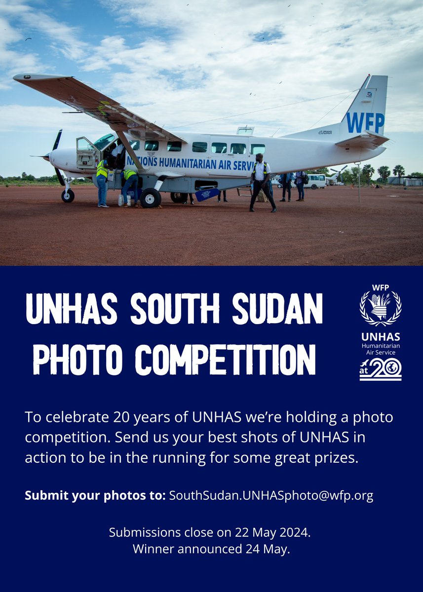 We're holding a photo contest to celebrate 20 years of @WFP_UNHAS ✈️ Send us your best pictures of UNHAS in action in #SouthSudan and win some great prizes👇🏿