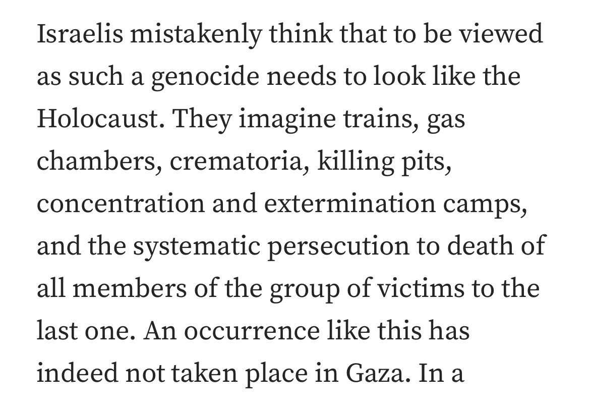 @Frances_Coppola @HansNiesund Holocaust researcher at Hebrew University Amos Goldberg concludes it is clearly genocide and compares it with Srebrenica, Rwanda and Myanmar. He says Israeli views are coloured by the Holocaust & because there are no death camps they deny genocide. thepalestineproject.medium.com/yes-it-is-geno…