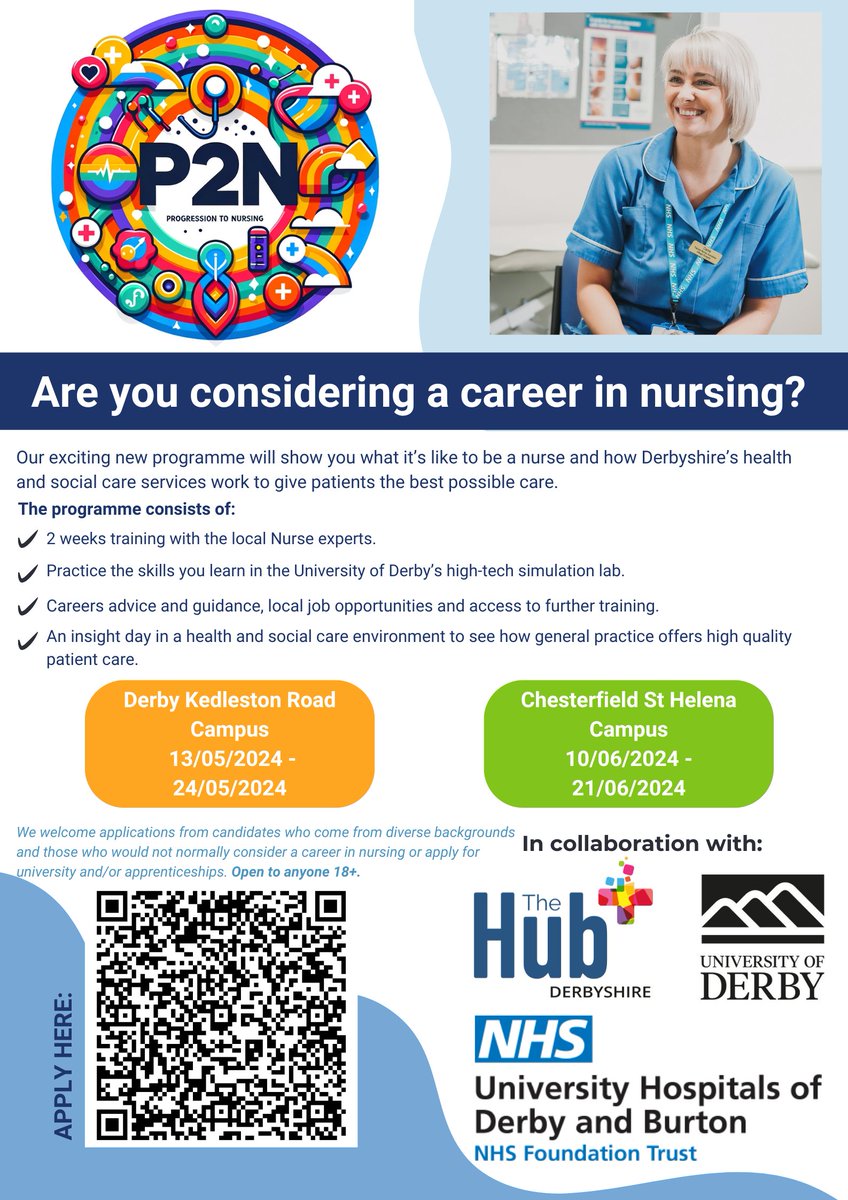 Please share far and wide! @jobcentreplusgb @DerbyCityPolice @DerbyCC @DerbyUni @UHDBTrust @PeopleDevNHS @dhcftjobs @DHCFT_DCHS @DCHStrust #nursing #careers #training #free