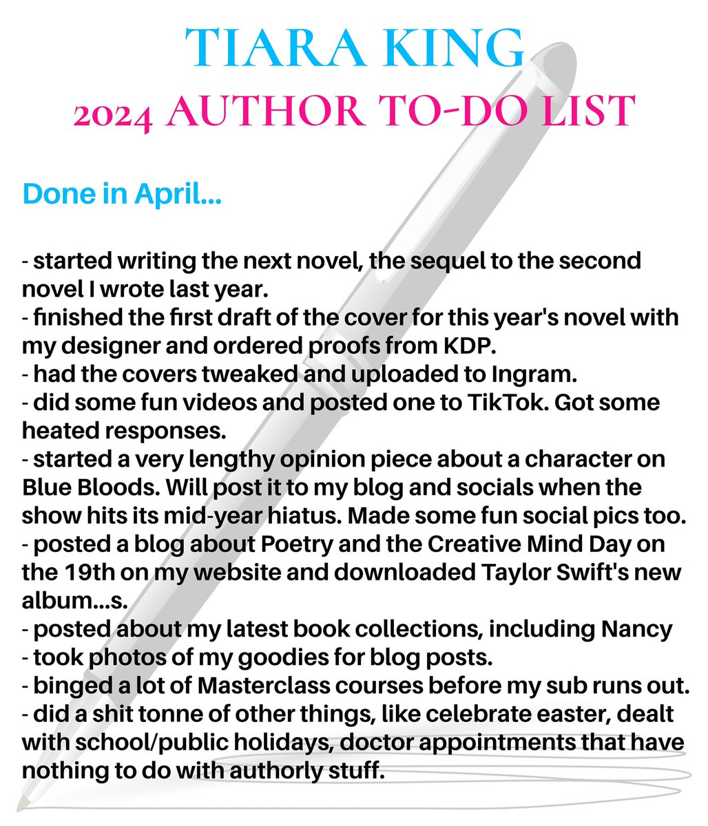 AUTHOR BTS: My Monthly Author Done List is here. This is a list of the authory things that was done this month.
.
#tiarakinghq #writing #author #authorlife #authorsofig #authorcommunity #writer #writerslife #writerscommunity #bts #behindthescenes #todolist #businessplan