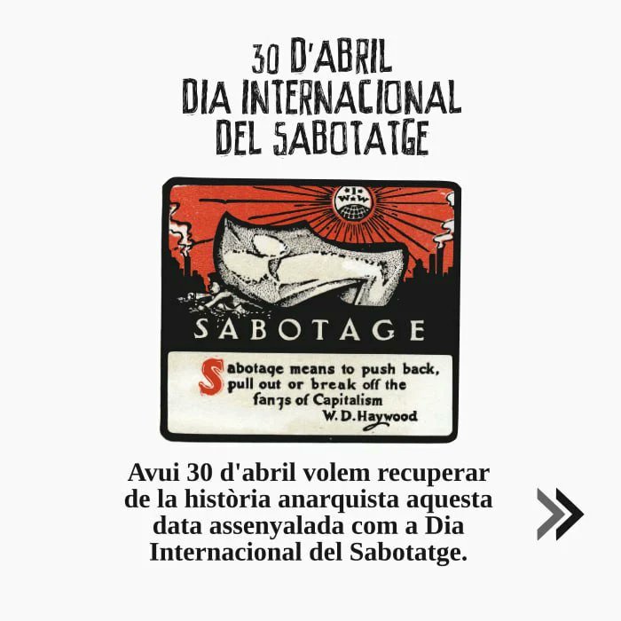 🔥 Avui és 30 d'abril: bon Dia Internacional del Sabotatge! ⚫️ Text al web: heuranegra.net/dia-internacio…