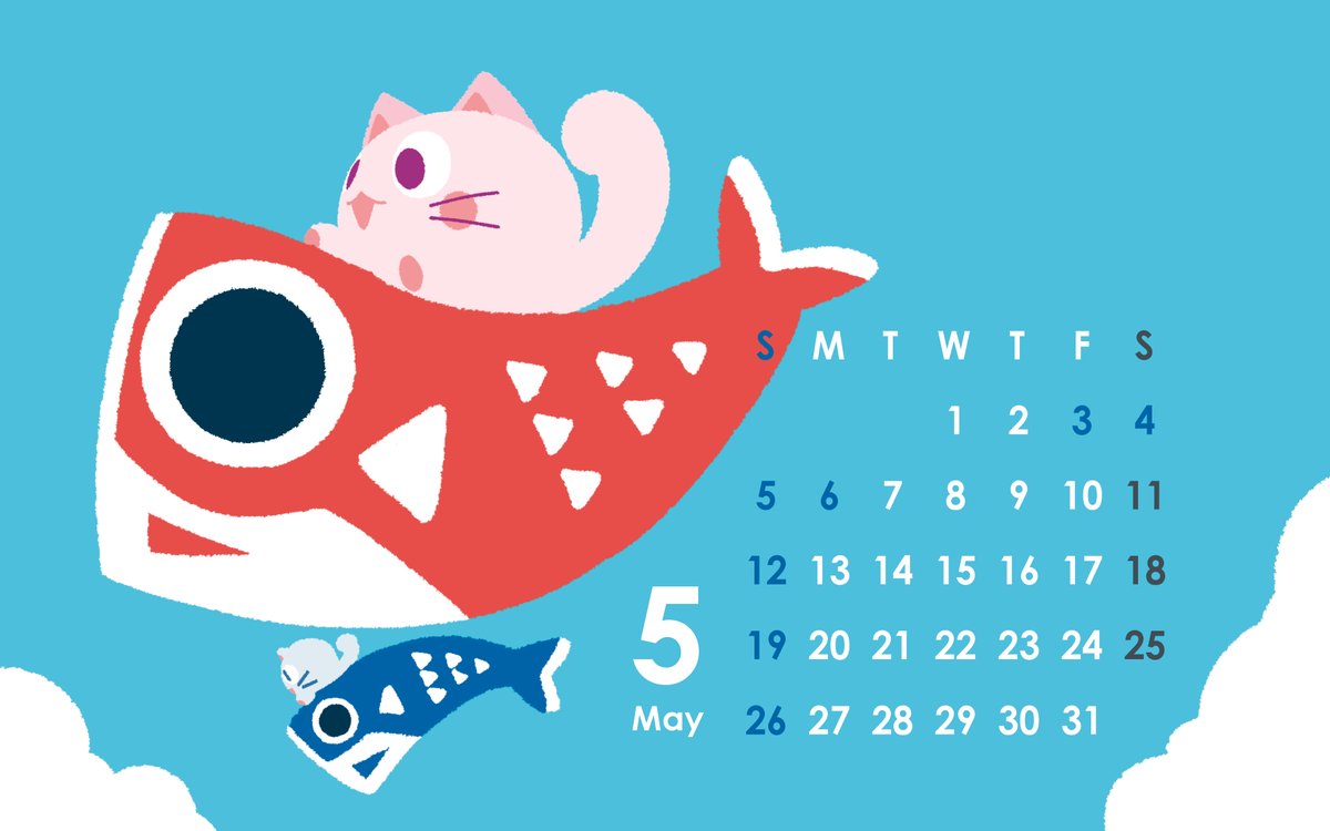 「5月の壁紙カレンダー(PC・スマホ)配布しますよければお使いください!#こねこー」|掛丸翔｜ぺけうー🏓のイラスト