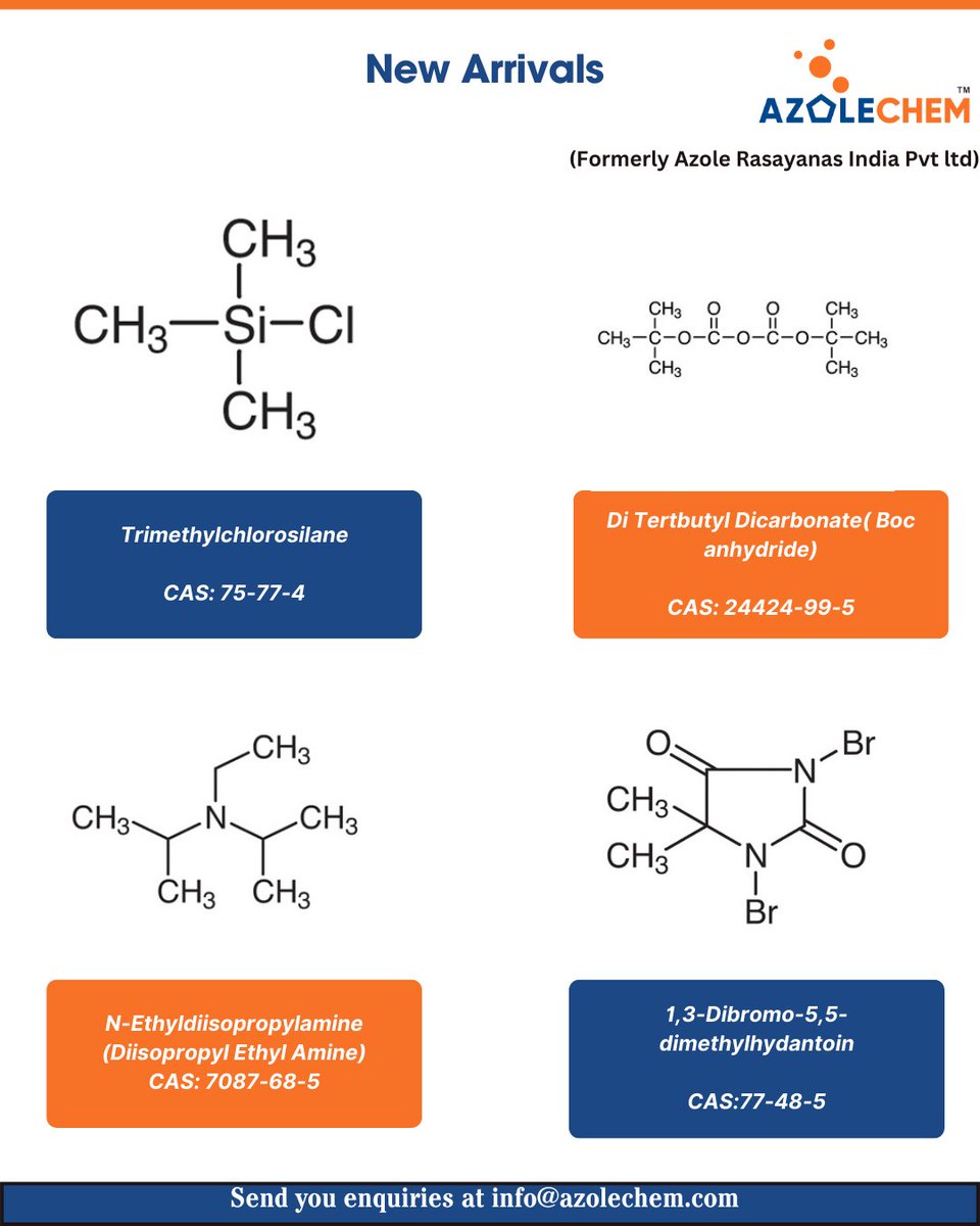 Introducing our latest chemical marvels! From versatile coupling agents to essential intermediates, our new products promise innovation and quality. 

#AZOLECHEM #Azolecatalog #chemicalcatalog #pharmaceutical #chemicals #india #pharmaindustry #research #healthcare #manufacturing