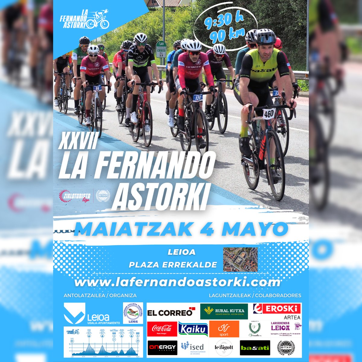 🚴‍♀️🚴 ¿Te gusta el ciclismo? Este sábado 4 de mayo se celebra La Fernando Astorki , 90 kilómetros del mejor cicloturismo. El pelotón partirá a las 9.30 horas desde la Plaza Errekalde.

ℹ lafernandoastorki.com

#leioakirolak