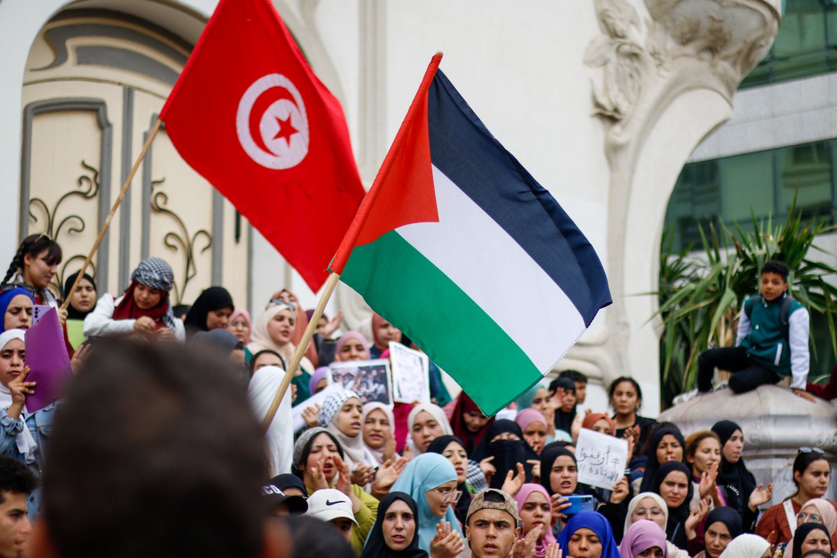 🇹🇳🇵🇸 𝗧𝗨𝗡𝗜𝗦𝗜𝗔: 𝗨𝗡𝗜𝗩𝗘𝗥𝗦𝗜𝗧𝗬 𝗦𝗧𝗨𝗗𝗘𝗡𝗧𝗦 𝗛𝗢𝗟𝗗 𝗥𝗔𝗟𝗟𝗬 𝗜𝗡 𝗦𝗢𝗟𝗜𝗗𝗔𝗥𝗜𝗧𝗬 𝗪𝗜𝗧𝗛 𝗚𝗔𝗭𝗔, 𝗣𝗔𝗟𝗘𝗦𝗧𝗜𝗡𝗘 Tunisian University students yesterday held a march and rally at Habib Bourguiba Avenue in the capital Tunis in solidarity with the