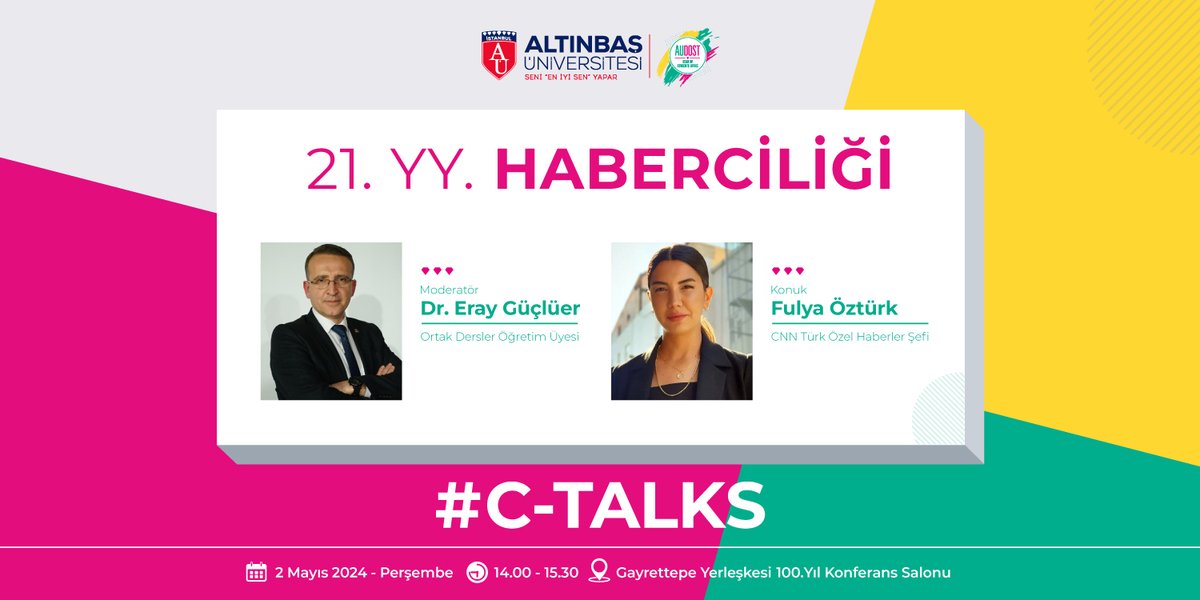 Akademisyenlerimizden Dr. @DrErayGUCLUER moderatörlüğünde, CNN Türk Özel Haberler Şefi @Fullyaozturk anlatacak.🎤 C-Talks Söyleşimiz 2 Mayıs'ta! 👀 Kaçırmayın❗️ *** Moderated by Dr. Eray Güçlüer, one of our academicians, CNN Türk Special News Chief Fulya Öztürk will talk. 🎤…