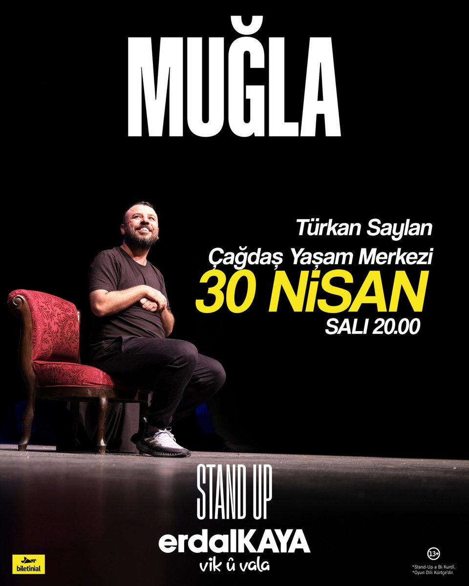 işev - bu akşam 20.00 MUĞLA stand up a bi Kurdî cara yekem wê li Muğlayê derkeve pêşberî temaşevanen Kurd, bi kelecan im. ilk defa Kürtçe bir stand up Muğla’da Kürt izleyici ile buluşacak, heyecanlıyım. bilêt: biletinial.com/tr-tr/tiyatro/…