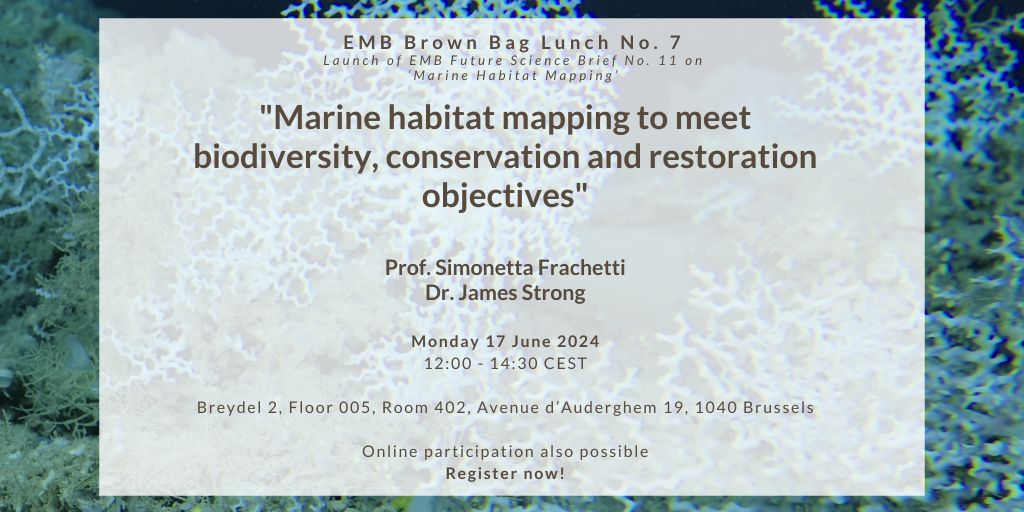 Join us for our Brown Bag Lunch on 17 June, on #marine #habitat mapping to meet #biodiversity, #conservation and restoration objectives & launching our new document! Find out more and register for in person (with lunch) or online participation here: marineboard.eu/events/brown-b…