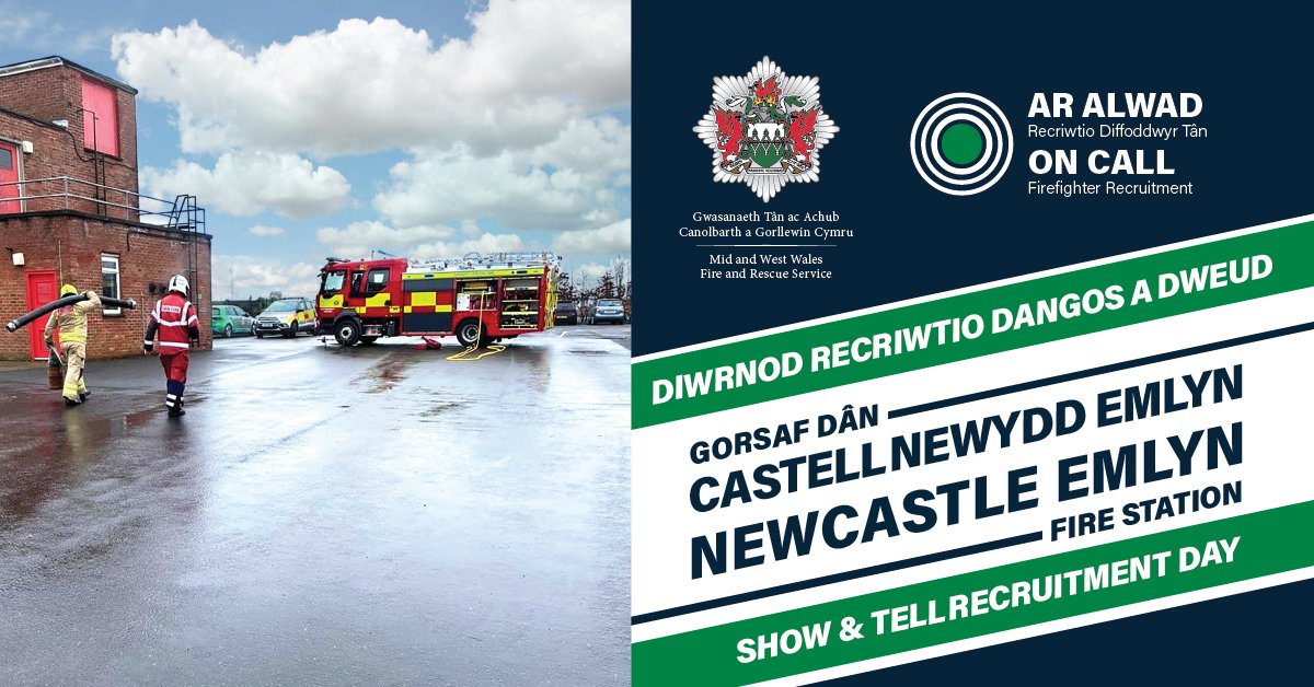 Diwrnod recriwtio Dangos a Dweud yng Ngorsaf Dân Castellnewydd Emlyn 🚒 📅 Dydd Sadwrn 1 Mehefin 2024 🕘 9yb-1yh ---- Show and Tell Recruitment Day at Newcastle Emlyn Fire Station 🚒 📅 Saturday, 1 June 2024 🕘 9am – 1pm pulse.ly/hzwdaixc1t