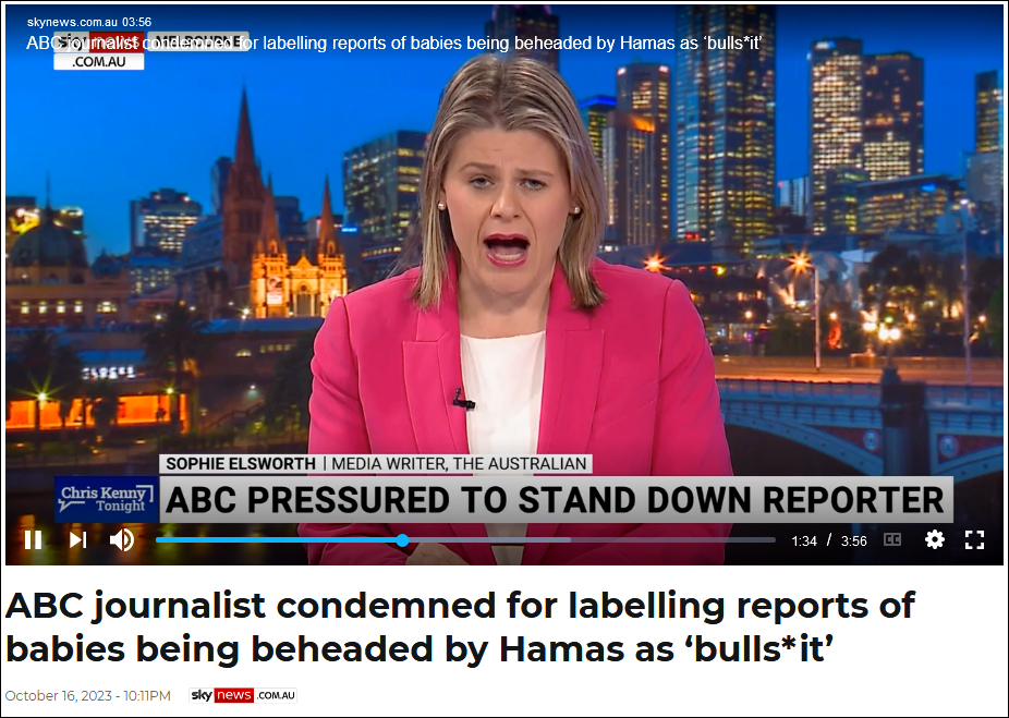 Have Sky News & the (pissweak) ABC apologised to ABC reporter Tom Joyner, for condemning his refuting Israeli lies? Ms Elsworth makes an absolute meal out of this story & a total fool of herself People who spread these ugly lies punished? @SkyNewsAust skynews.com.au/opinion/chris-…