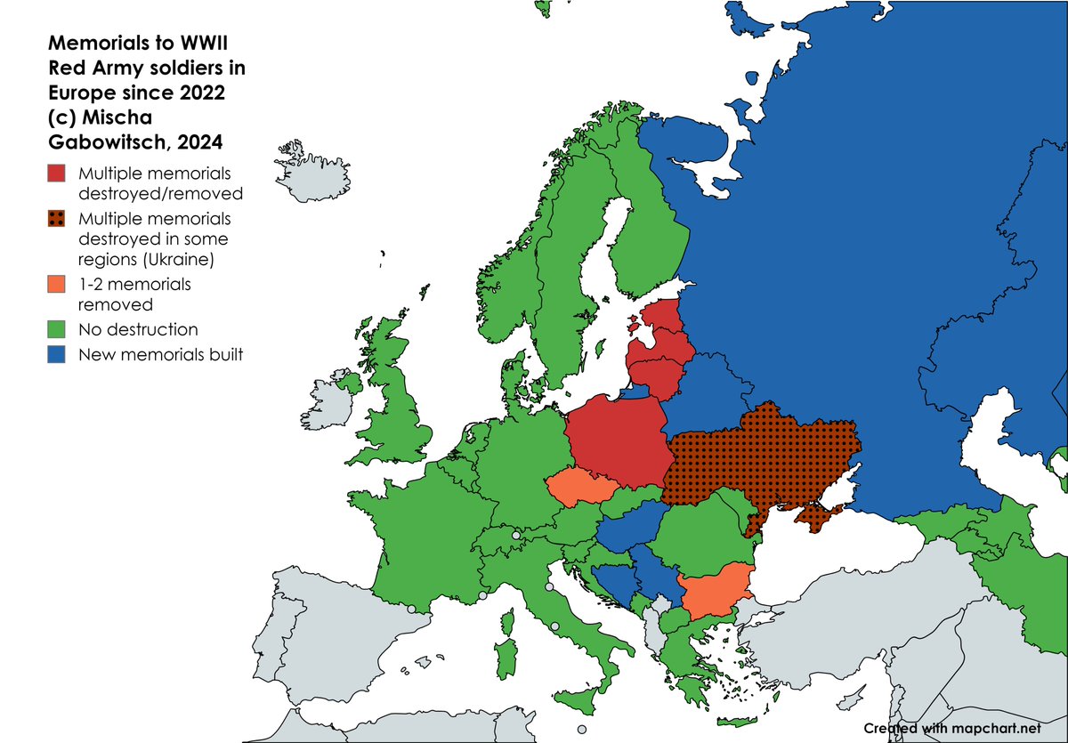 Memorials to WWII Red Army soldiers in Europe since 2022: updated version of the map