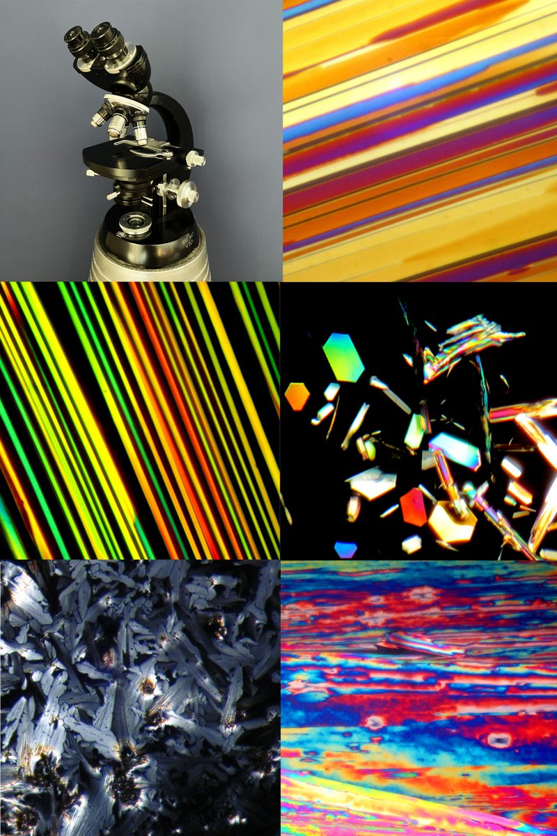 🔬🌈✨ Some Photomicrography of crystals under a polarized light microscope taken in my home lab The aesthetic polarizing filters unlock from virtually any crystalline substance are just out of this world!
