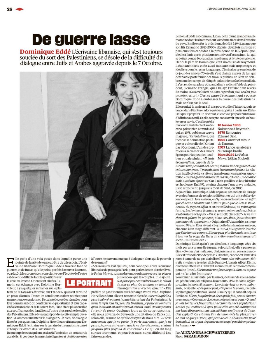 Portrait de Dominique Eddé dans @libe Merci à Alexandra Schwartzbrod ! @AlbinMichel