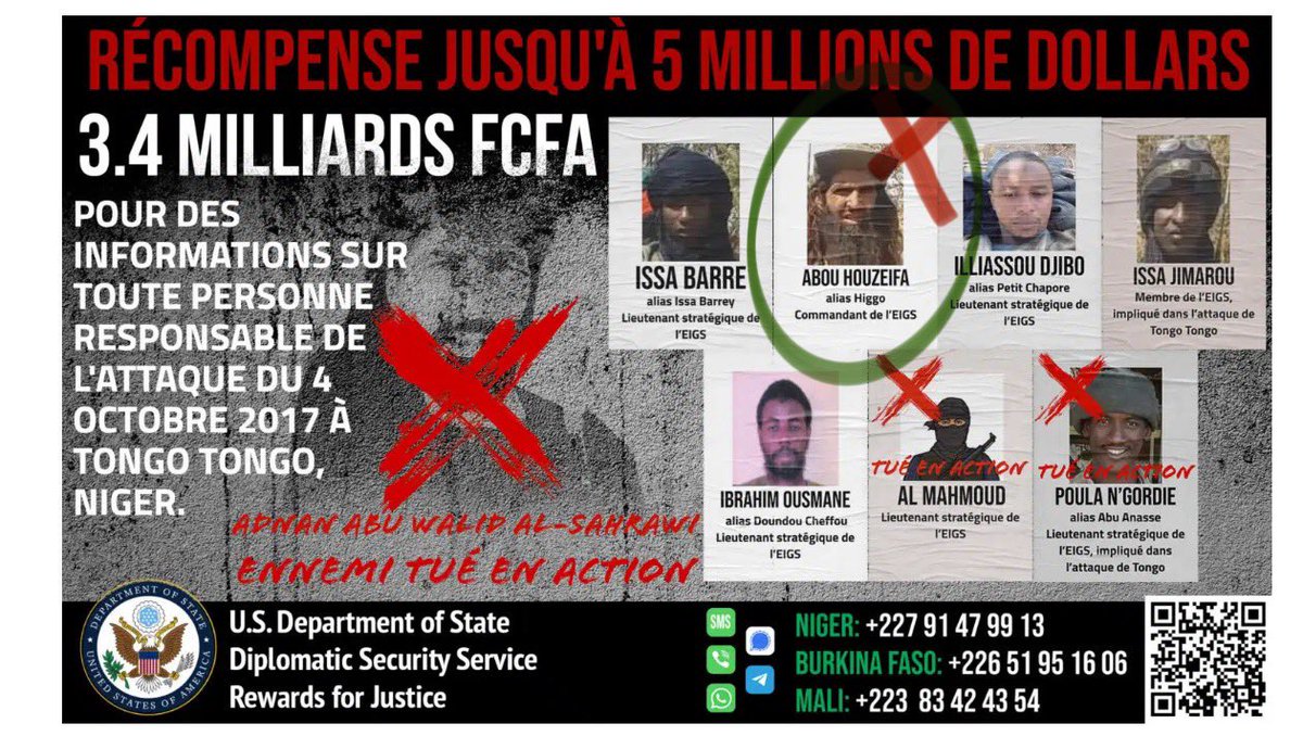 La vermine terroriste Abou Houzeifa, alias Higgo, a été neutralisée par les vaillantes FAMa. Maintenant que le copain de Wassim Nasr a été effacé, quand est-ce que la récompense de 5 millions de dollars que la justice américaine avait mis sur sa tête sera payée au Mali?…